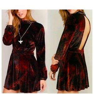 Free People Onyx Combo Printed Velvet Cut-out Back Romper